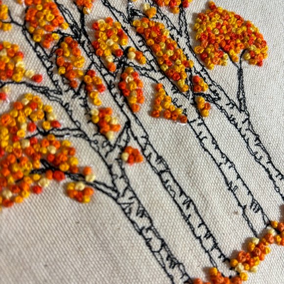 Framed Fall Autumn Embroidered Trees with French Knots Leaves / Gift - Picture 2 of 3